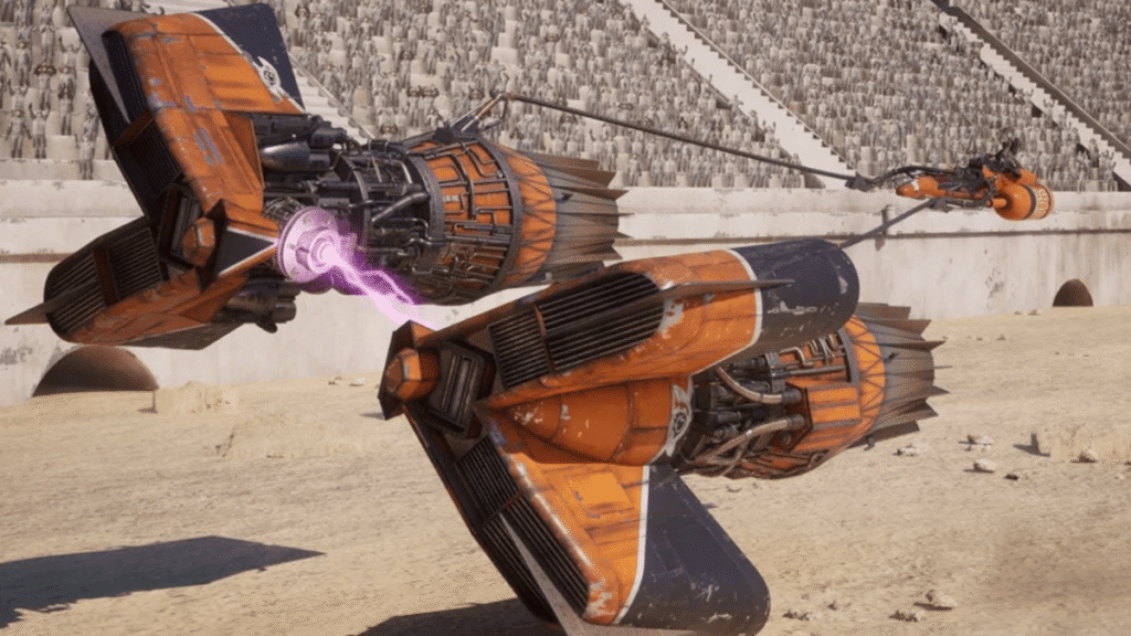 Sebulba se moque d’Anakin dans Star Wars: Galactic Racer… sans savoir qu’il parle de Dark Vador