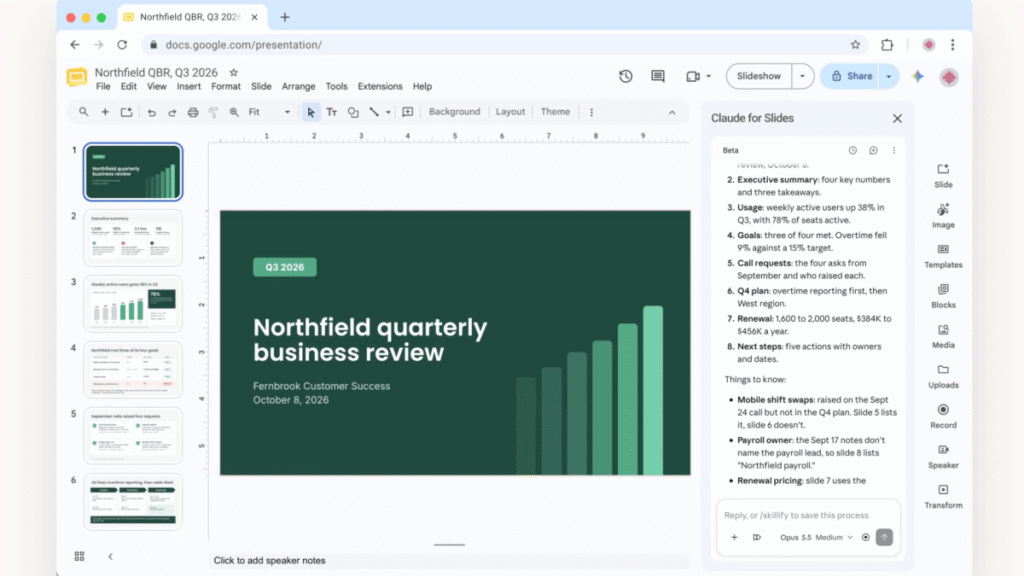 Claude s’installe dans Google Docs, Sheets et Slides et modifie vos fichiers sur place